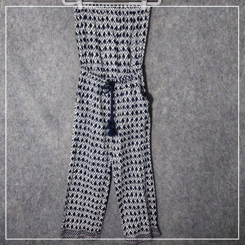 Loft Ann Taylor Jumpsuit Women 2XS Petite Linen Strapless Wide Leg Boho Coastal